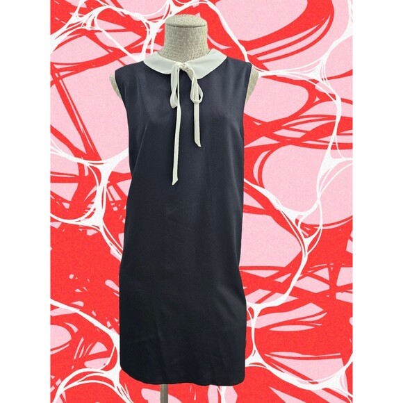 Women's 14 Cece Navy White Peter Pan Tie Collar Shift Shirt Career Chic Dress - Picture 1 of 9